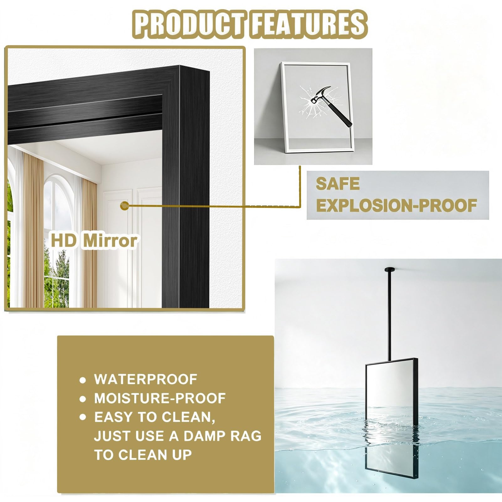 Specchi decorativi rettangolari da parete, specchio sospeso a soffitto per trucco da barba, guardaroba, bagno, specchio quadrato con cornice in metallo nero(40cmx60cm)