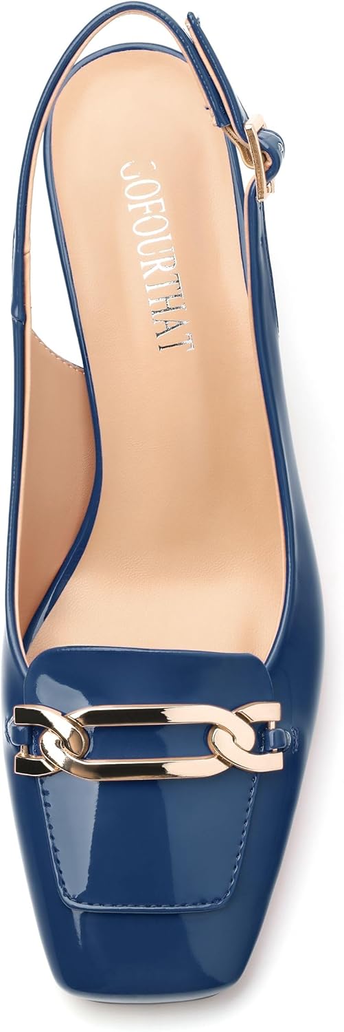 Women's Pumps Slingback Chunky Block Heels Square Closed Toe Strappy Patent Pumps Comfortable Casual Party Dress Shoes 2.5 Inch - Image 4