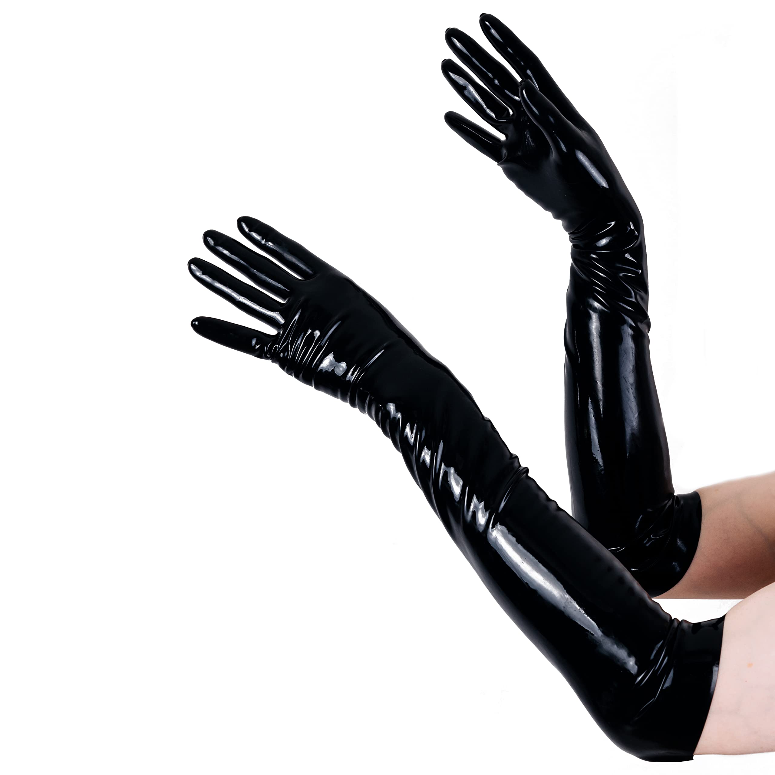 Rubberfashion - Paire de gants sexy en latex pour pratiques sexuelles - unisexe - longueur coude SECOND CHOIX - noir 0.4 Medium