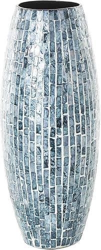 Miniatura 1 de Deco 79 Jarrón cilíndrico de nácar 8 x 8 x 19 pulgadas azul