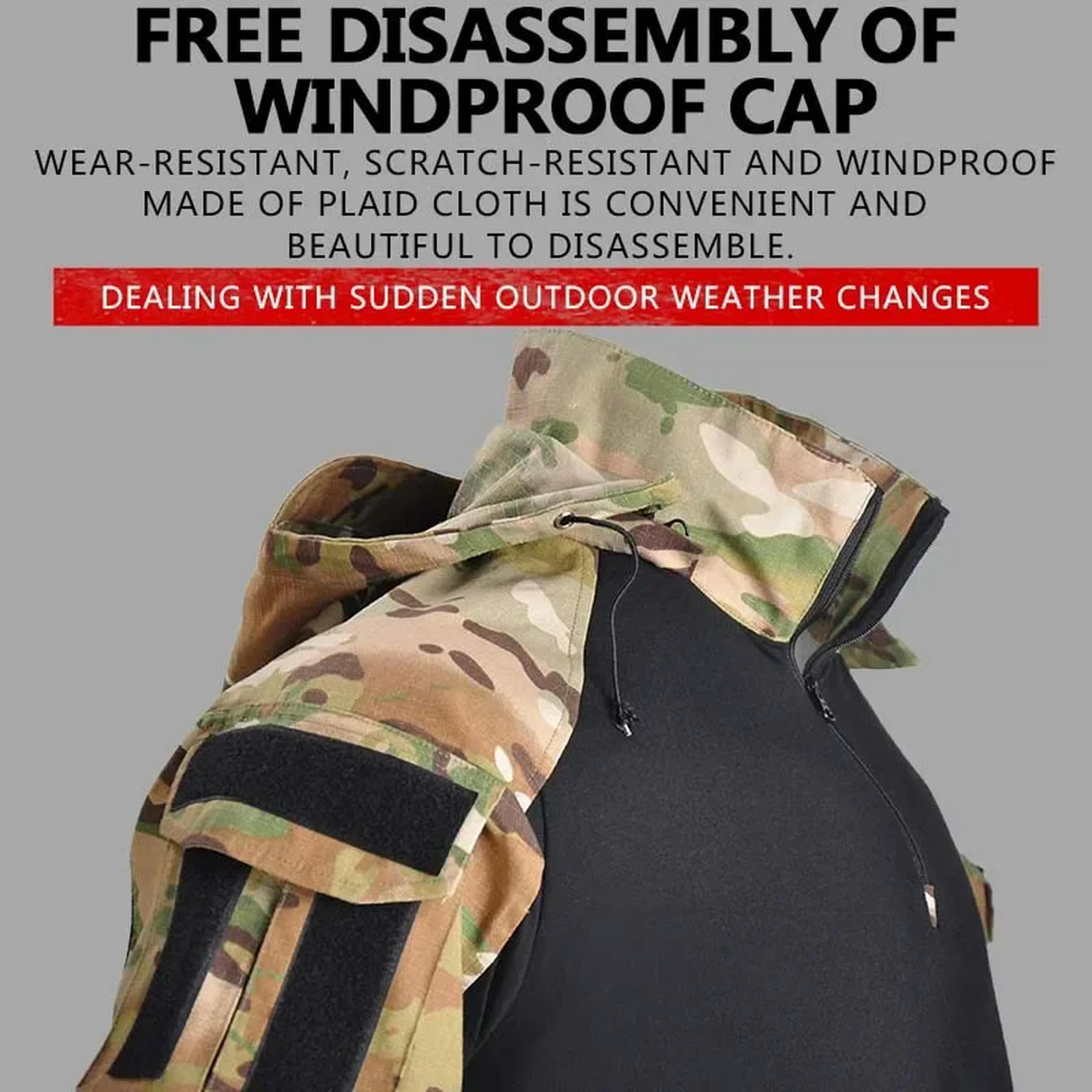 Camiseta de combate de camuflaje con capucha, resistente al desgaste, para hombre, airsoft, táctica, manga larga, paintball, camping, caza, ropa
