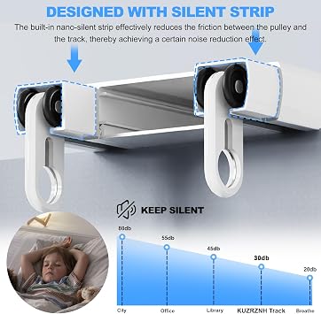 Double Row Curtain Track Ceiling Mounted, Silent Aluminum Heavy Duty Curtain Track System, Sliding Rails for Curtains, Living Room, Bedroom, Room Divider, Easy Installation (White, 1.7m)