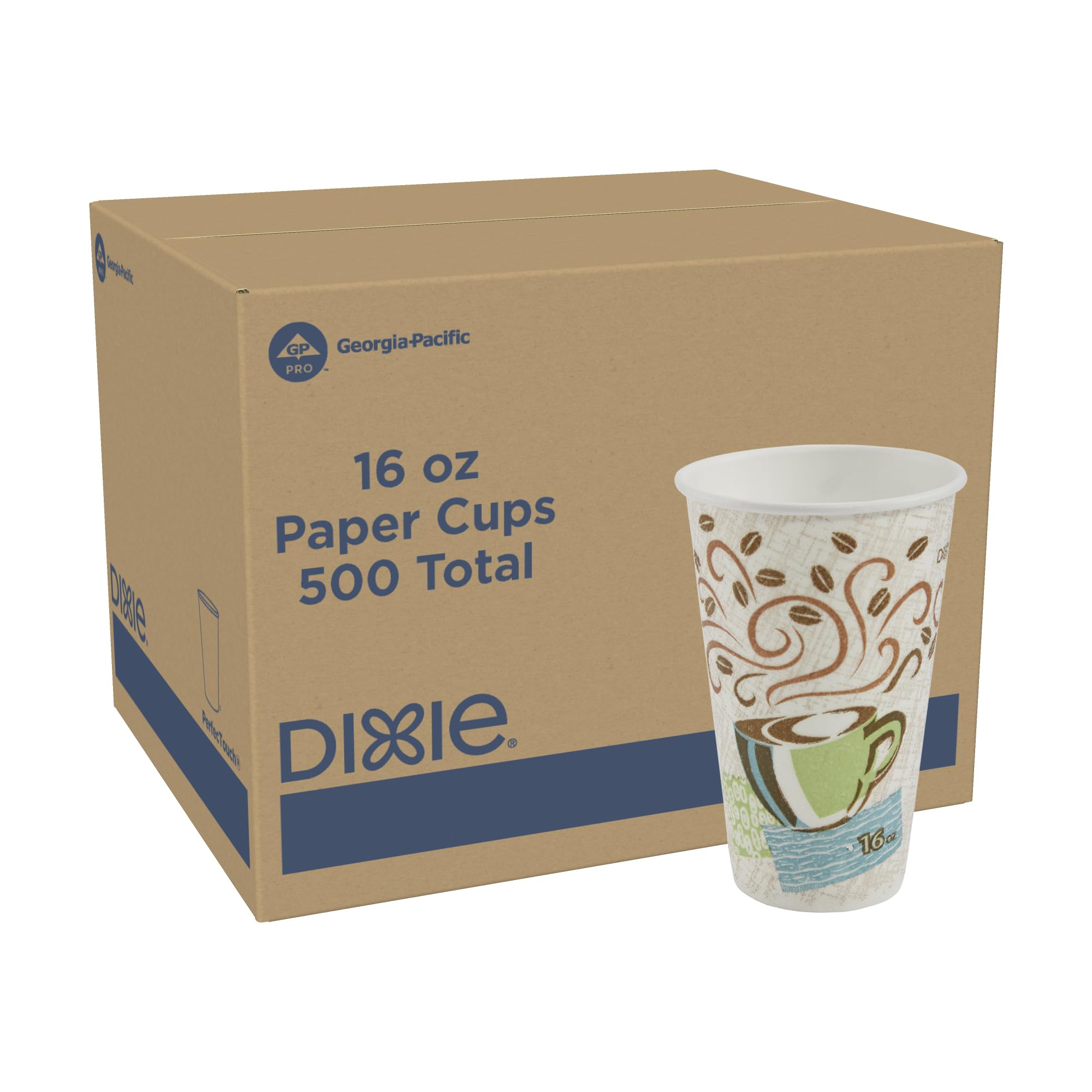 Dixie PerfecTouch 16 oz Paper Coffee Cups By GP PRO, Coffee Haze Design, 500 Count (25 Disposable Cups Per Sleeve, 20 Sleeves Per Case), 5356DX