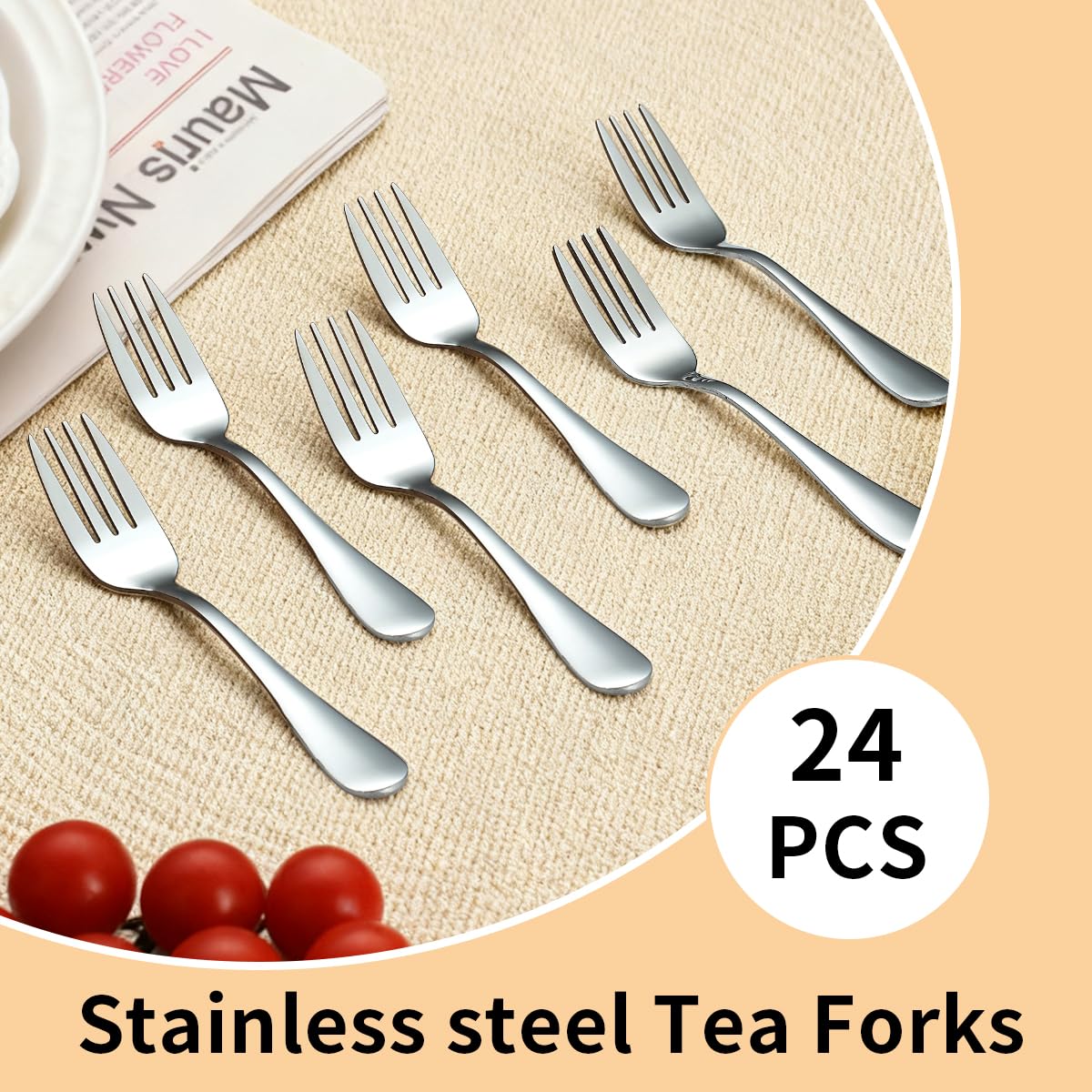 Dessert Forks Set of 24, Stainless Steel 5.5“ Cake Fork for Cocktail, Dessert, Cake, Tea, Fruit, Cheese, Appetizer Small Forks for Party, Hotel, Restaurant, Cafes — Amazon image 3
