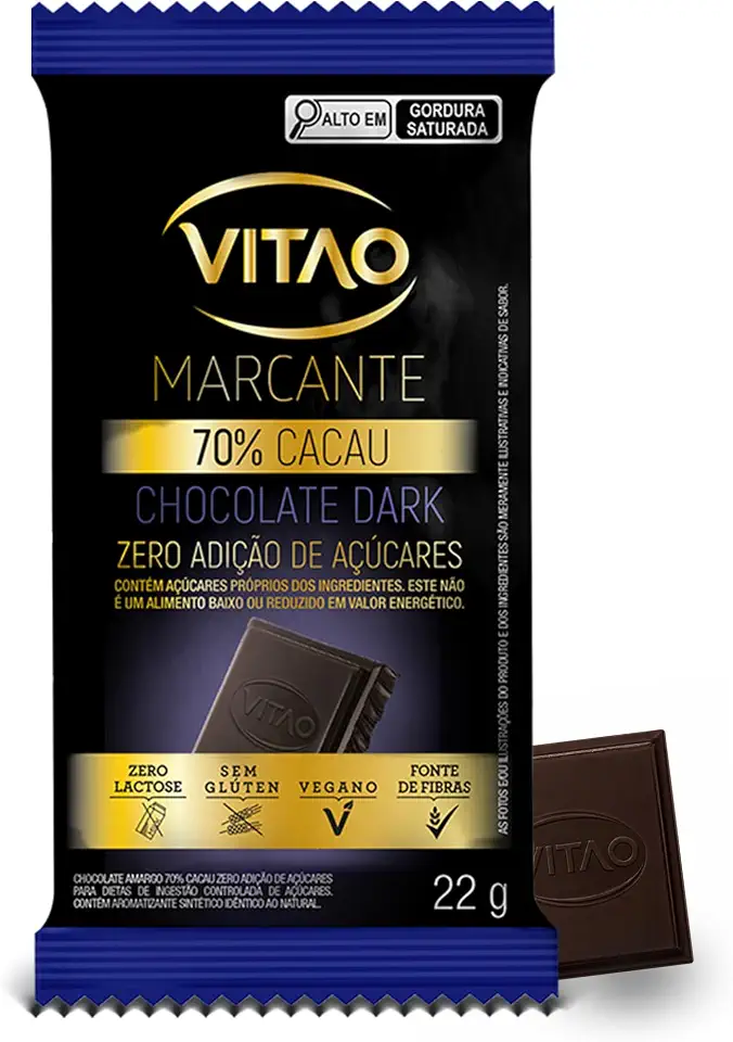 VITAO Chocolate 70% Cacau Zero Açúcar 22g – Sem Glúten, Sem Lactose e Textura Cremosa