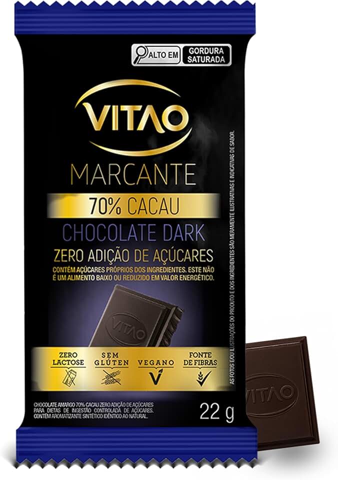VITAO Chocolate 70% Cacau Zero Açúcar 22g – Sem Glúten, Sem Lactose e Textura Cremosa