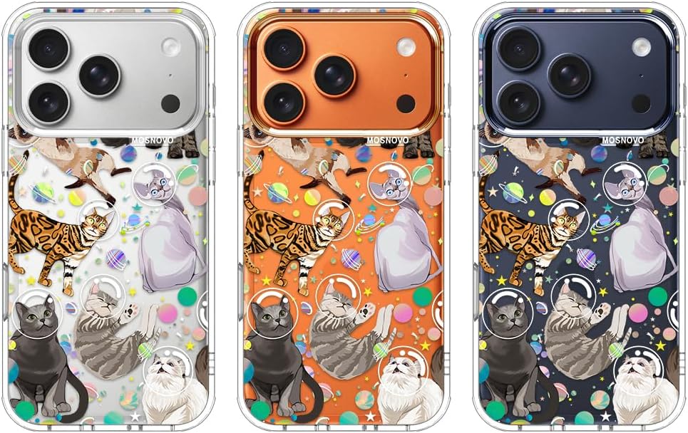 MOSNOVO for iPhone 17 Pro Case | Military Grade 6.6ft Drop Tested | Camera Control | Clear with Space Cat Design - Image 3