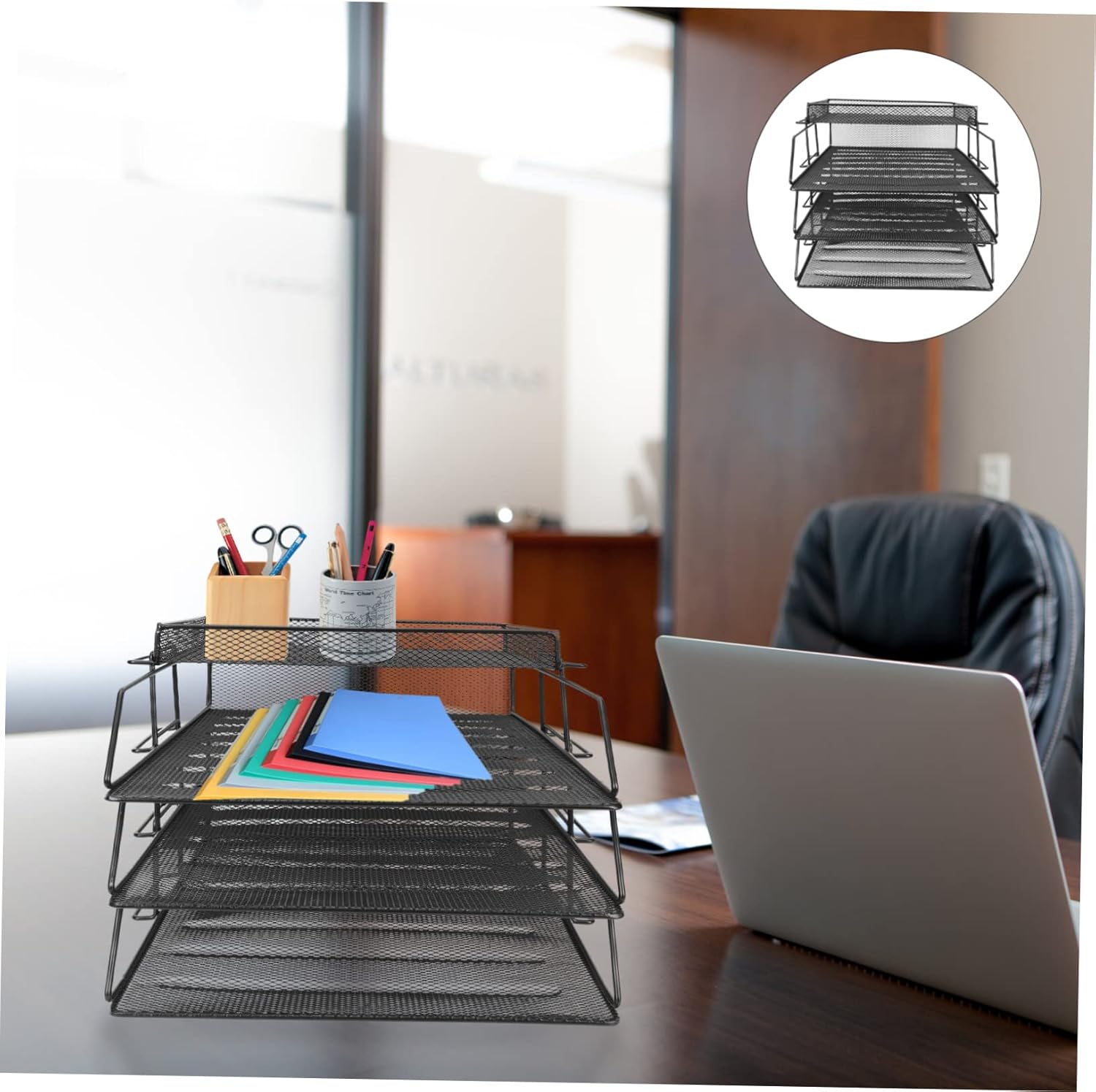 TEHAUX Cute Desk Organizer Tray Stackable File Rack Metal Desk Rack for Office