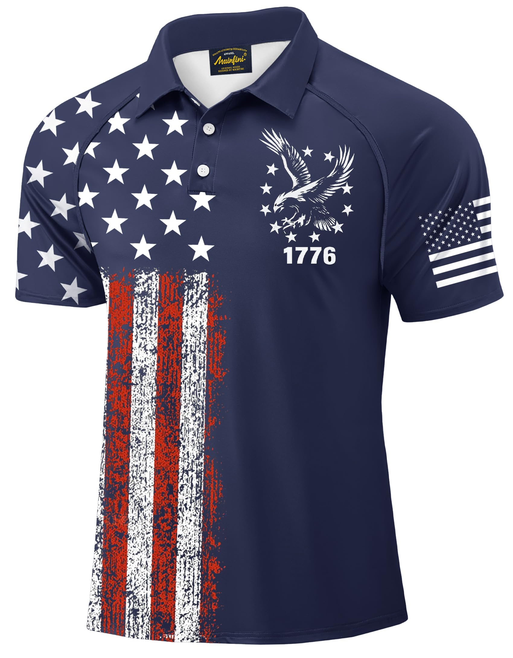 Mainfini Men's Patriotic Polo Stretch UPF 50+ Raglan American Golf Shirts