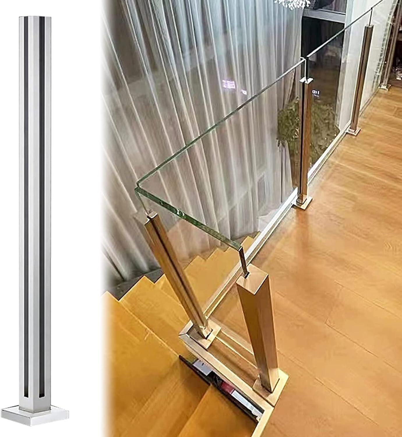 Poteau de garde-corps carré en verre acier inoxydable sur pied pour balustrade extérieure