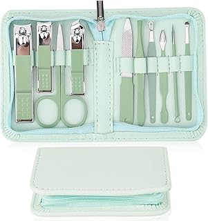 مجموعة قصافة اظافر من 10 قطع، مجموعة تزيين احترافية من الستانلس ستيل، مجموعة محمولة من 10 قطع، اخضر