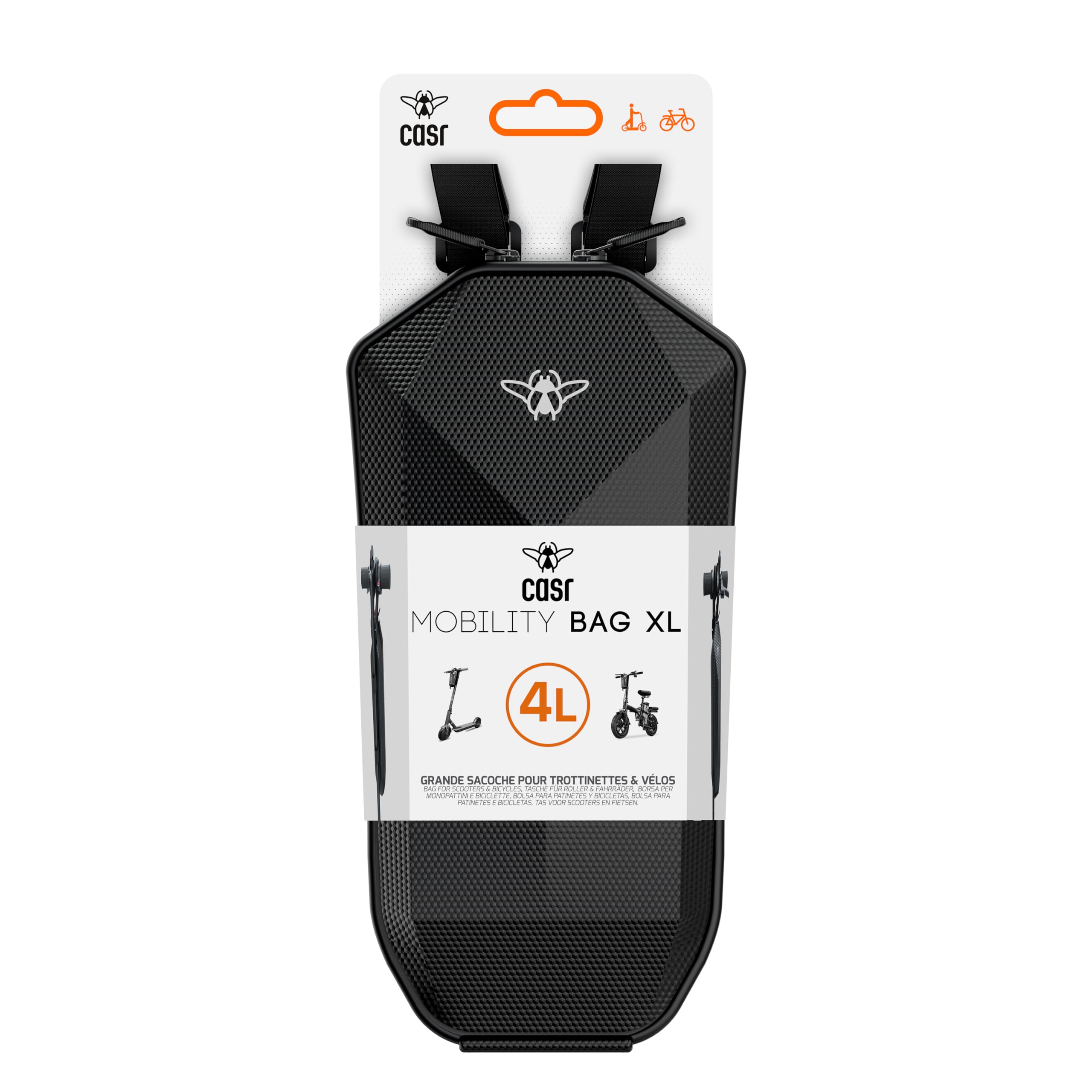 CASR Borsa grande borsa universale 4L per bicicletta e monopattino – impermeabile e resistente agli urti, design riflettente e facile da montare, look urbano elegante – nero