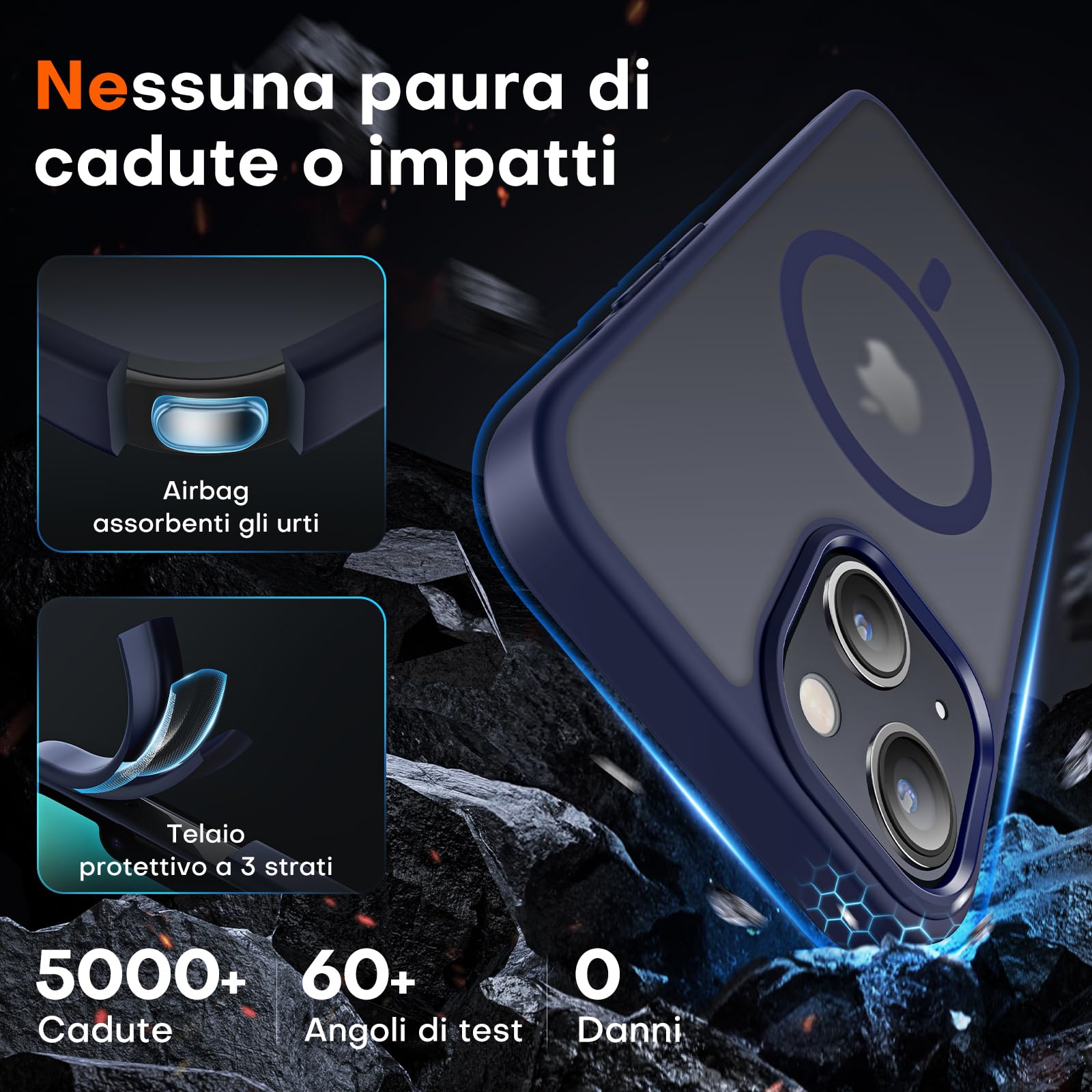 TOCOL Cover Magnetica per iPhone 13 Mini 5,4 Pollic, Compatibile con MagSafe, Custodia Antiurto Traslucida Opaca, Blu