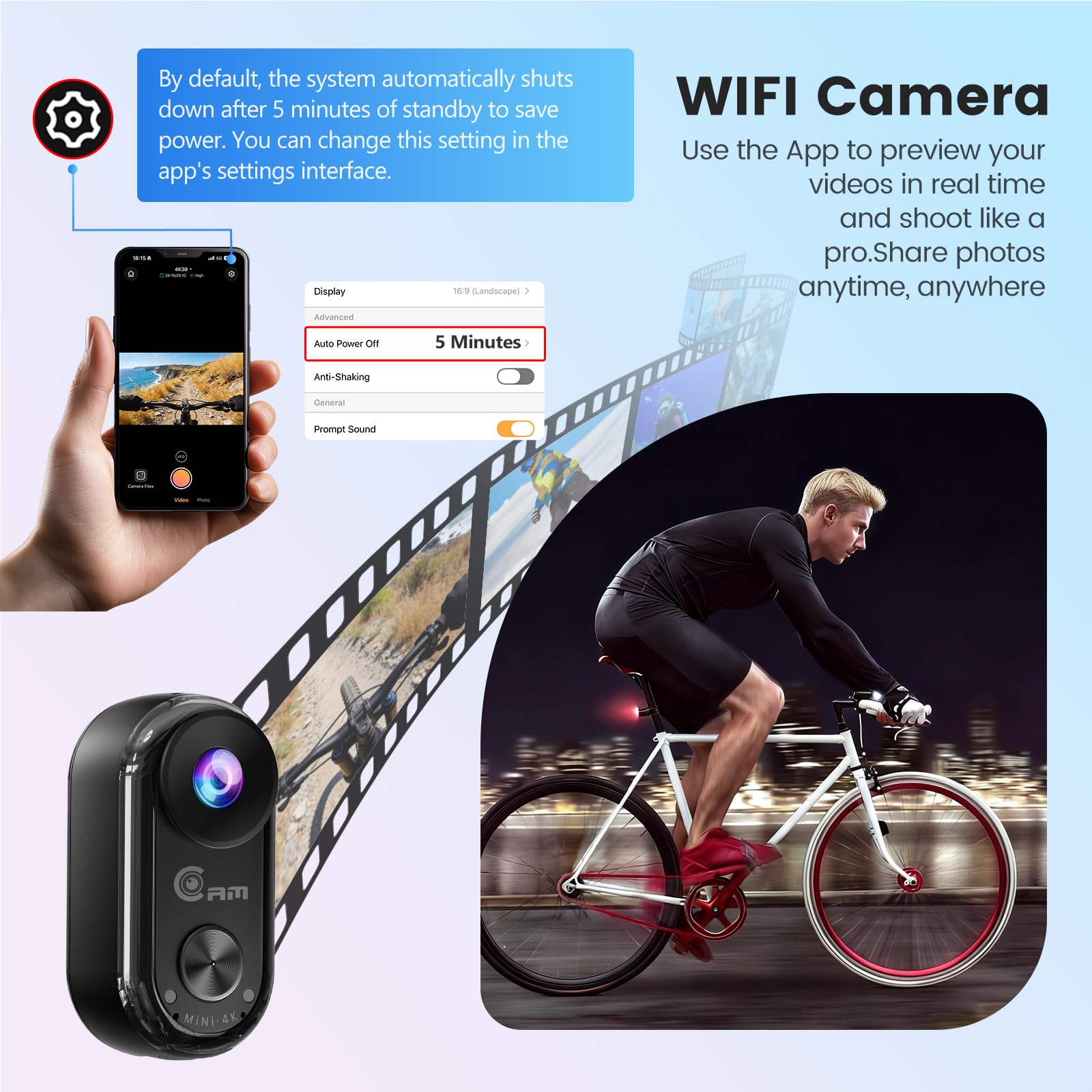 4K Mini Caméra Sport, 20MP Portable Body Camera, 6 Axes Stabilisation POV Caméra d'action,40M Caméra Étanche,WiFi Camera Portabl Sport Magnétique(Avec Carte TF de 64 Go et Accessoires de Fixation)