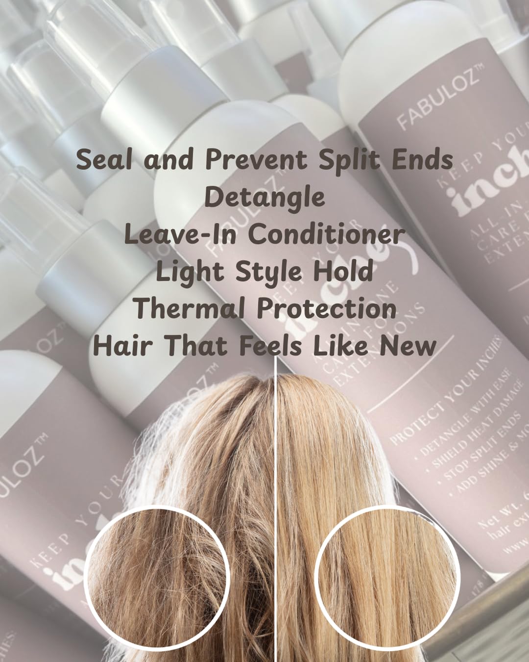FABULOZ™ Hair Extensions Treatment Spray, Extensions That Feel Like New, Detangle, Leave-In Conditioner, Thermal Protection, Light Style Hold, Seal and Prevent Split Ends, Revive Dry Winter Hair