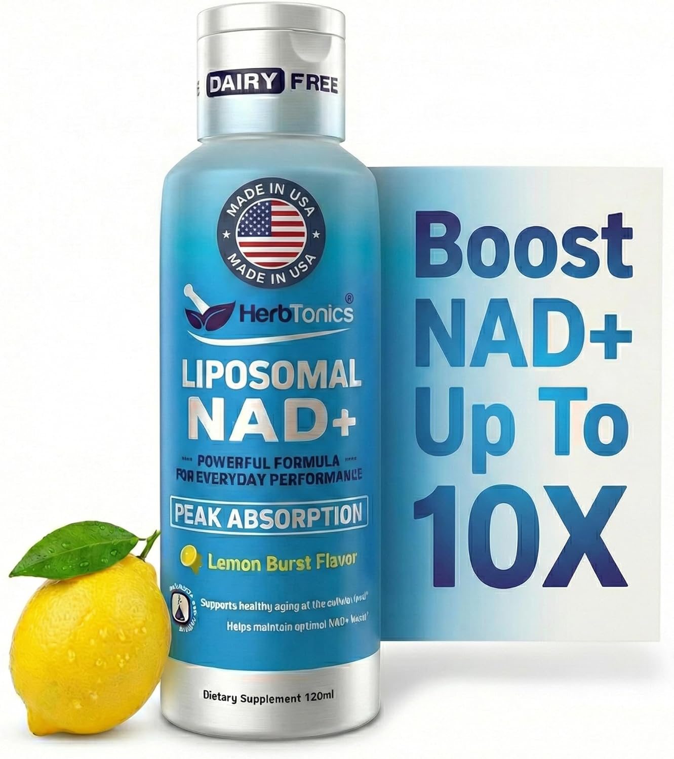 Herbtonics Liposomal NAD+ for Cellular Energy | Supports Healthy Aging, Focus & Metabolism | Liposomal Delivery - Designed for Superior Absorption | 120ML Vegan Liquid Supplement (1 Month Supply)