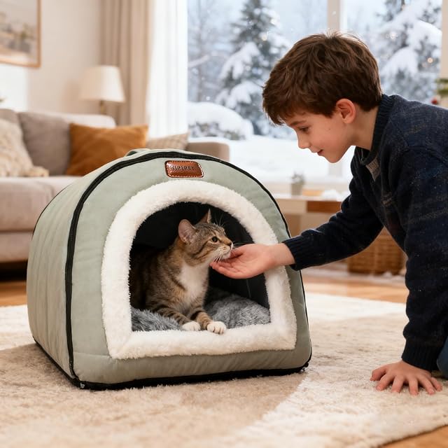 Foto 2 de 7 de PETCUTE Caseta para Mascotas 2 en 1,Cama Plegable para Perros,Cueva Relajante para Gatos con Cojín…