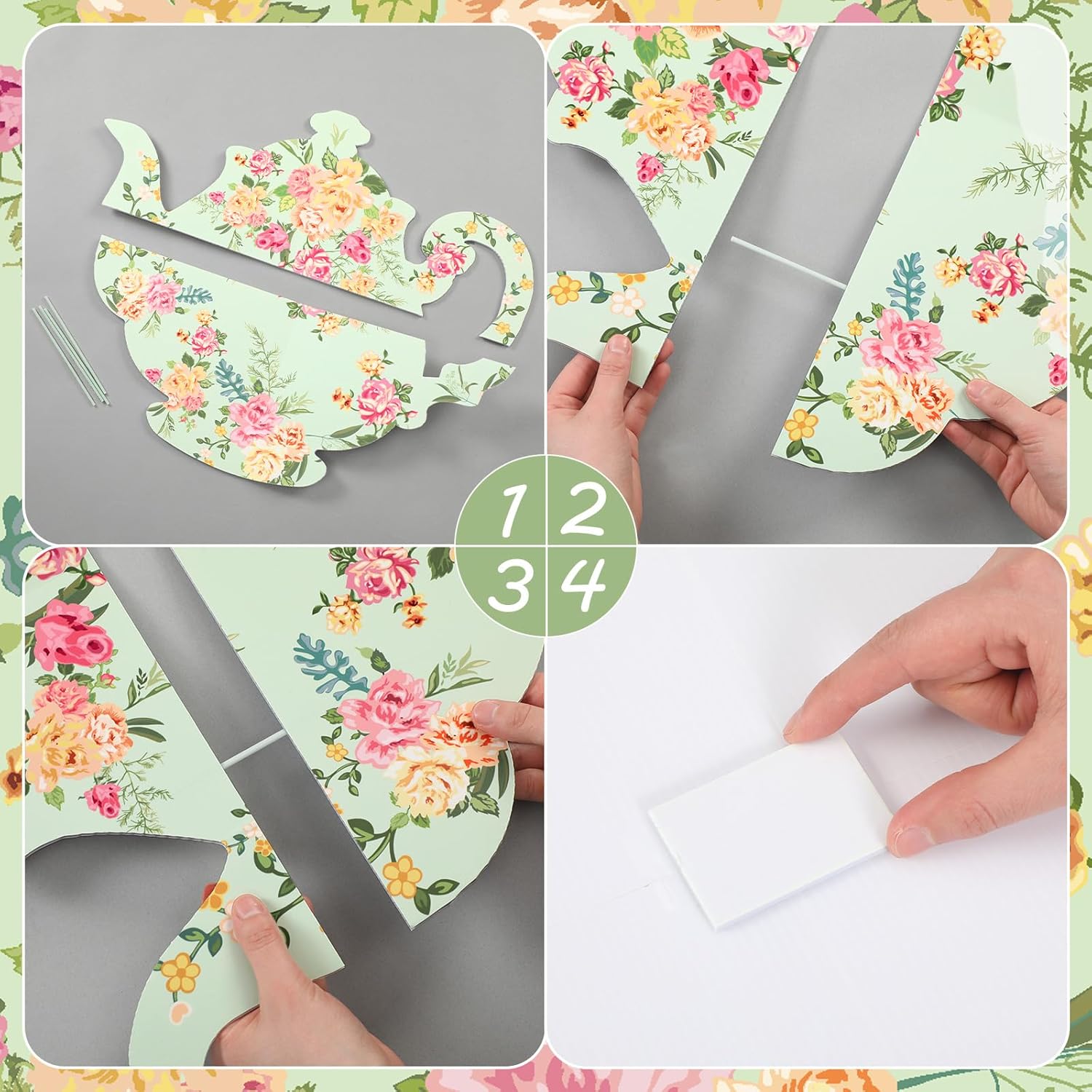 Yalikop 2 Pcs Tea Party Decorations Large Double Sided Floral Teapot and Teacup Cutouts Hollow Board Decor Spring Wonderland Tea Party for Garden Yard Sign Birthday Bridal Baby Shower Outdoor Decor