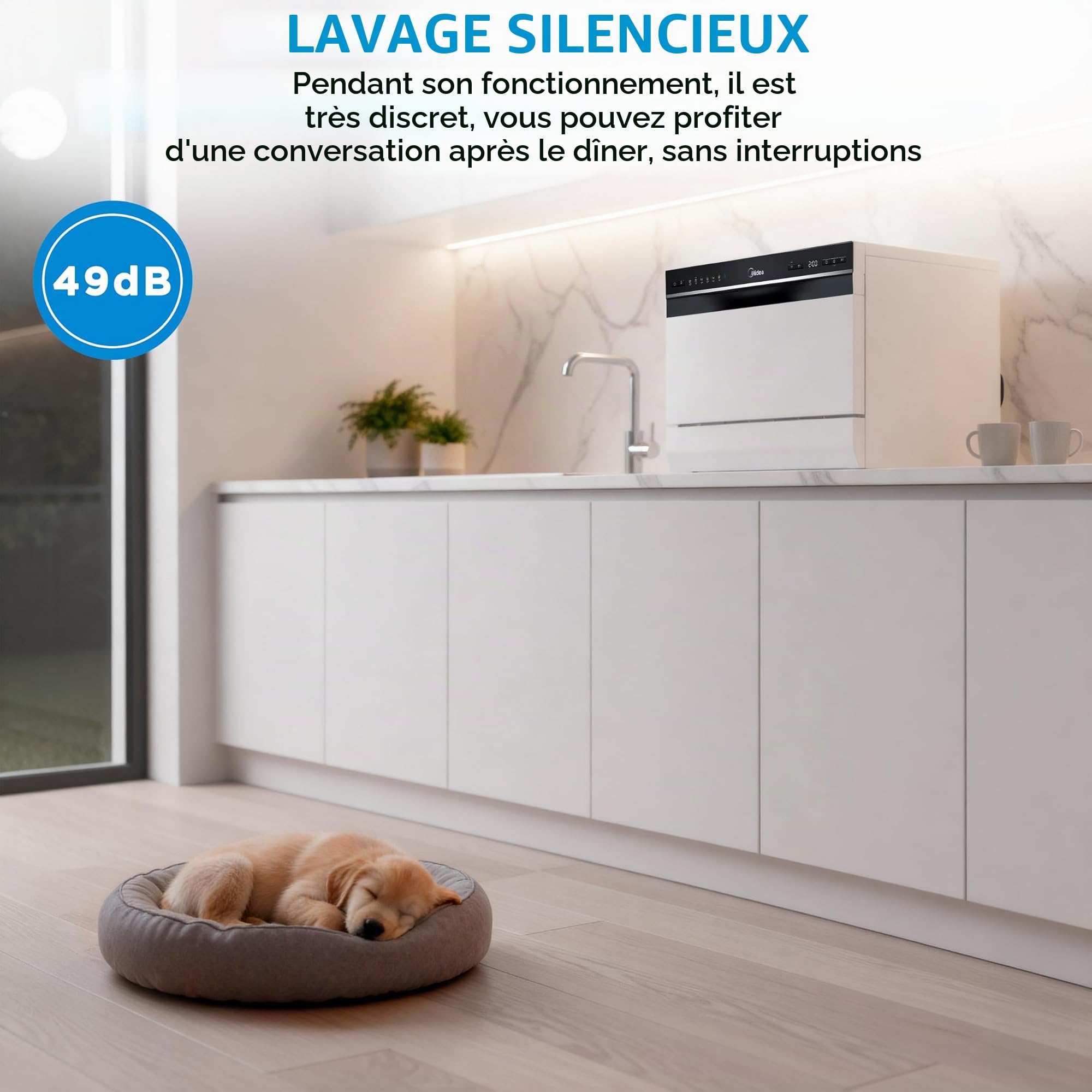 Midea Petit Lave-Vaisselle Blanc 55cm 6 Personnes Compact et Portable Sans Installation Lave-Vaisselle avec App Control 6 Programmes Filtre Antibactérien 49dB Nouveau Modèle
