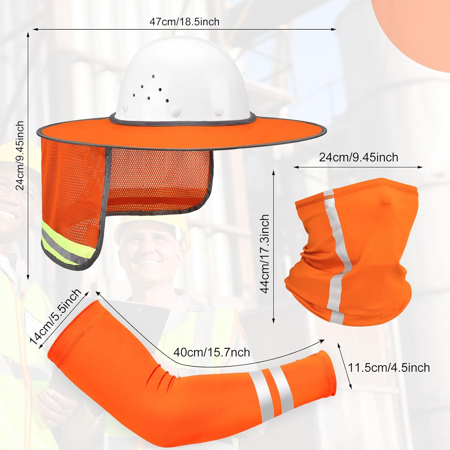 SATINIOR 8 Pcs Sun Hard Hat Neck Protection Helmet Visor Full Brim Mesh Sun Protection Neck Gaiter Face Scarf with UV Strap Arm Sleeves for Construction Hard Hat Accessories