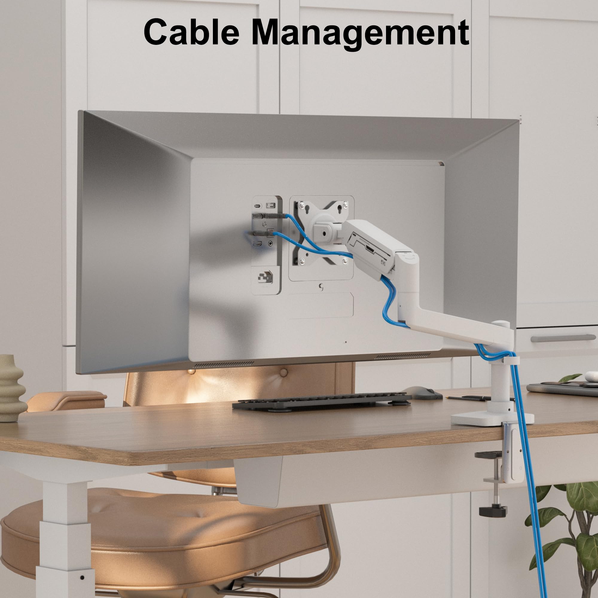 ETHU Braccio singolo per monitor, resistente supporto per monitor con molla a gas con regolazione in altezza e inclinazione, supporto da scrivania VESA con doppia opzione di installazione per schermi