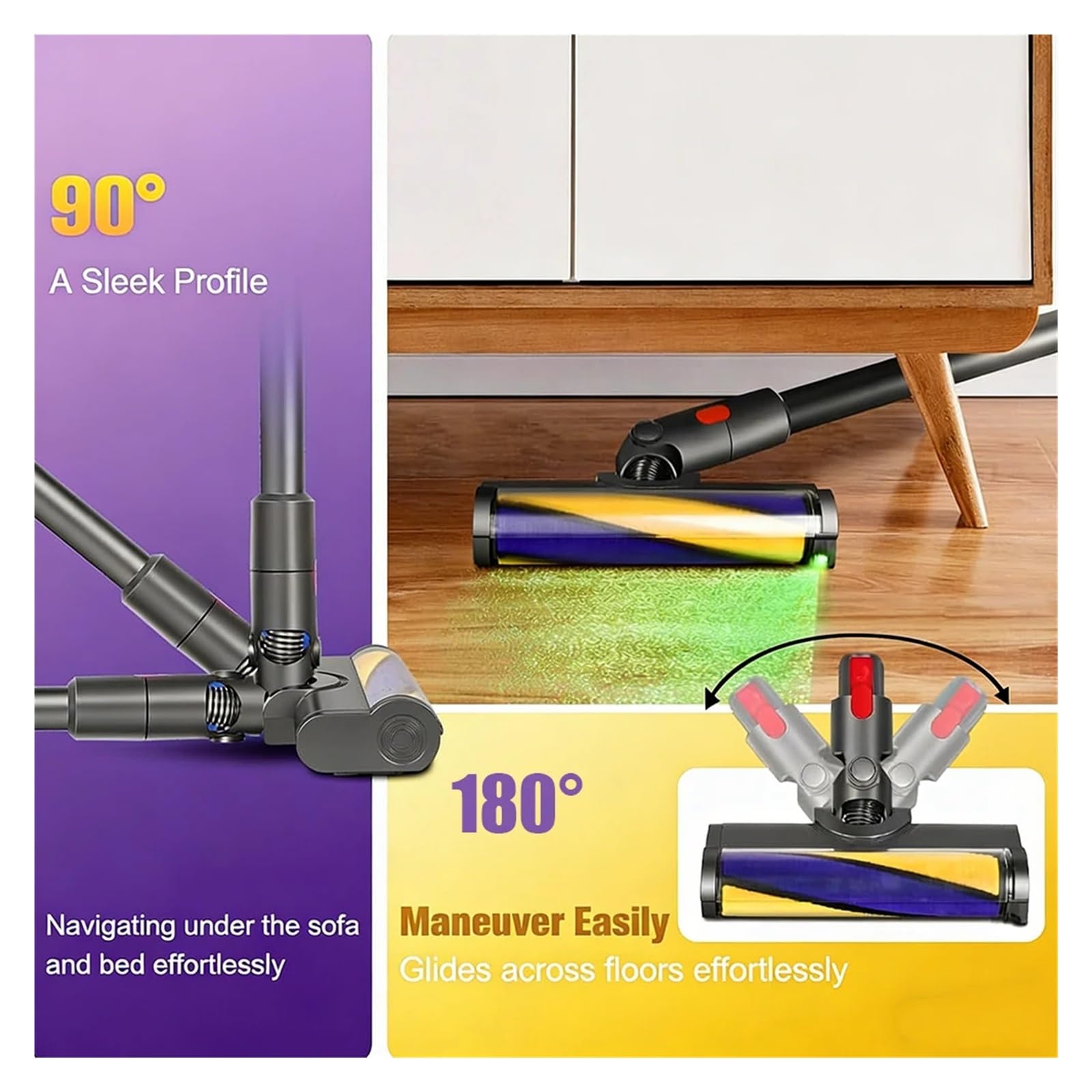 Boquilla de suelo con rodillo suave, compatible con Dyson, V7 V8 V10 | Cabezal flexible eléctrico con LED para aspiradora para V11 V15, plástico ABS(1 Pcs)