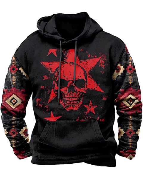 MARSVOVO Hoodies For Men Aztec Cowboy Western Vintage Ethnic Print Hooded Sweatshirt Fashion Graphic Fall Pullover