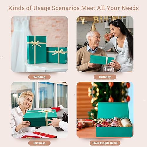 Miniatura 8 de MESHA 11 x 8 x 3.5 pulgadas, 1 caja de regalo magnética negra con lazo, cajas de regalo de Navidad para almacenamiento, cumpleaños, graduación, boda