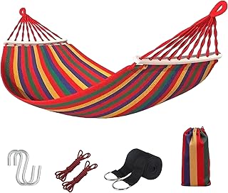 キャンバスハンモック ポータブル 屋内屋外兼用 コンパクト収納 庭 ベランダ アウトドア キャンプ用 ブランコ機能付き (赤い)