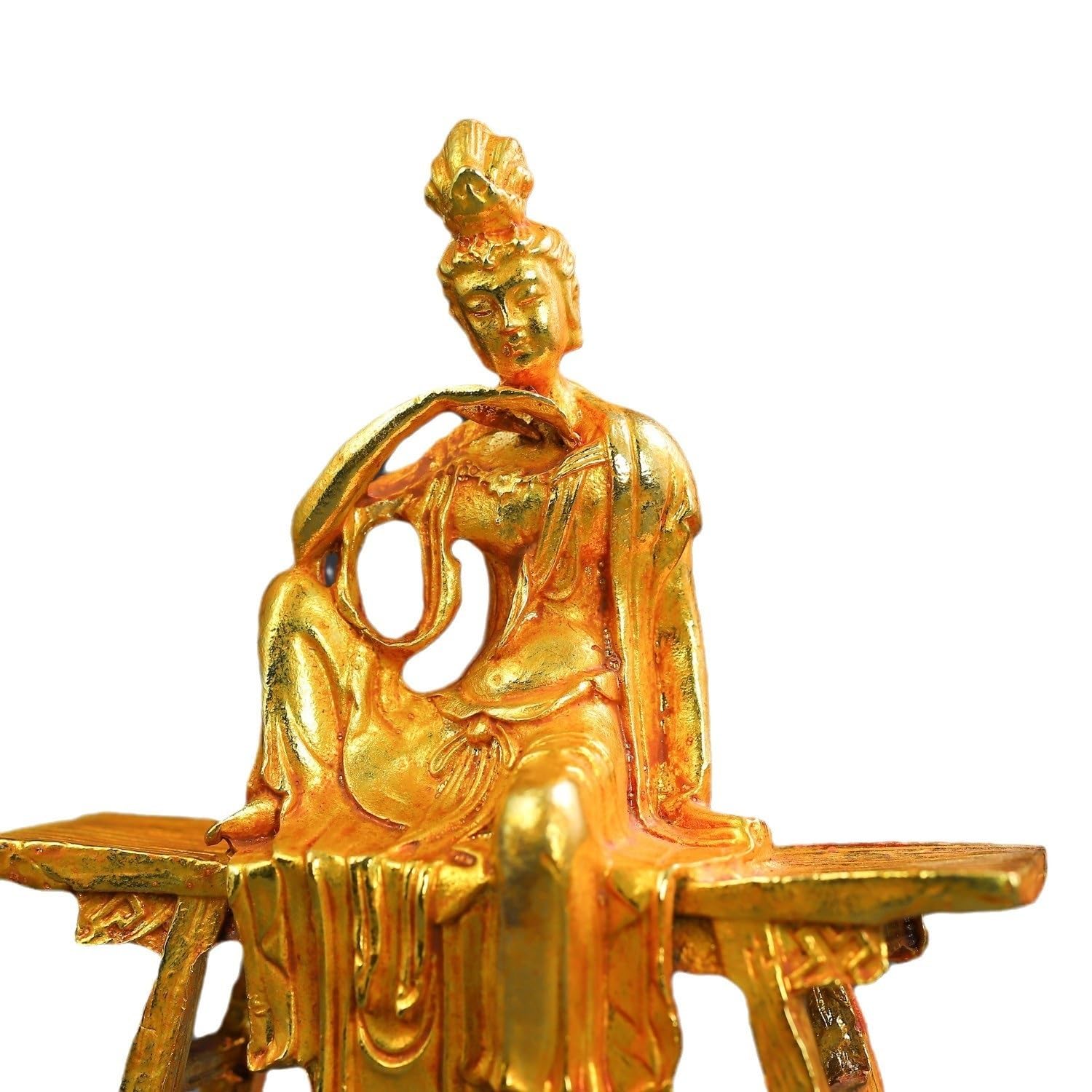 LMChx Antique Gold-plated Bench Guanyin Small Ornament 10cm