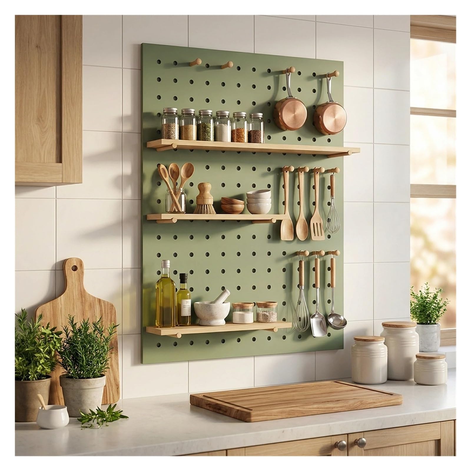Rygcrud Rechteckige Modulare Stecktafel-Einheiten Für Die Wandaufbewahrung, 16 mm Dicke Platten Aufhängbare Stecktafel-Sets Für Zimmer, Garage, Büro, Werkstatt(Grün,31.5x23.6in)