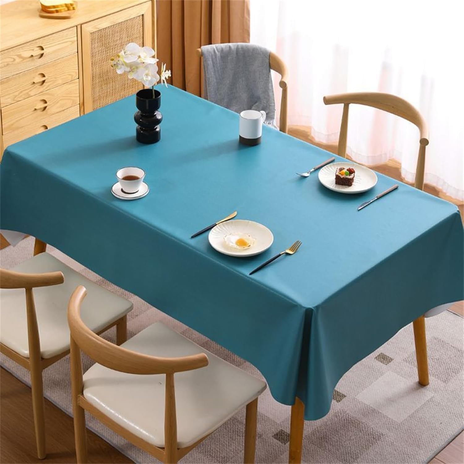 KIJyfgTR Plain Rectangular Tablecloth Ideal For Outdoor Garden Parties(Teal,140x220cm)