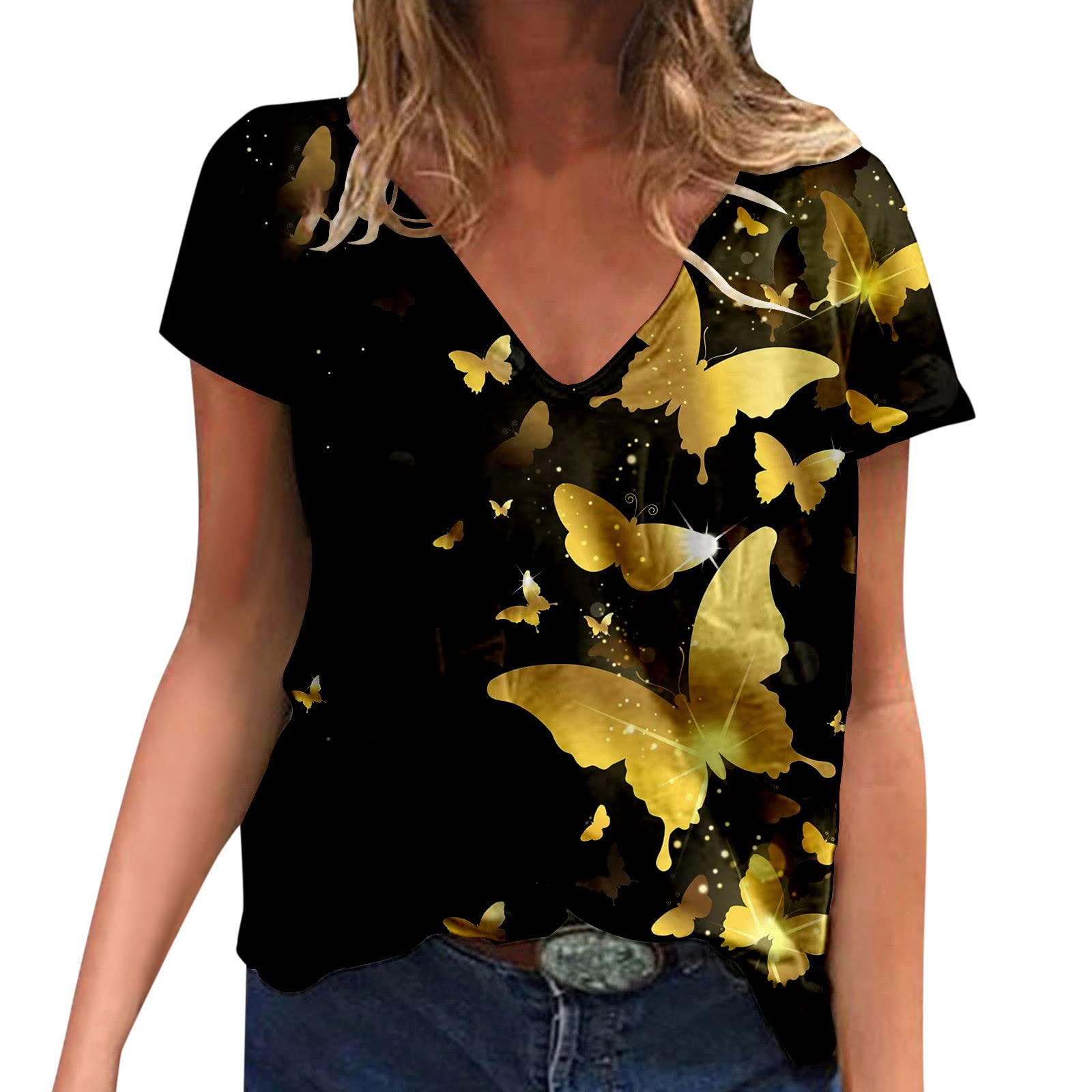 Summer Womens Short Sleeve Tops Sexy Crewneck T Shirts Loose Plus Size Blouses Tunic Blouse Vintage Floral Casual Tees