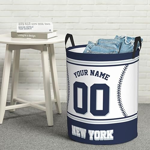 Miniatura 7 de Cesta de lavandería personalizada de Nueva York, cesta de lavandería personalizada con nombre y número, cesta de almacenamiento plegable para