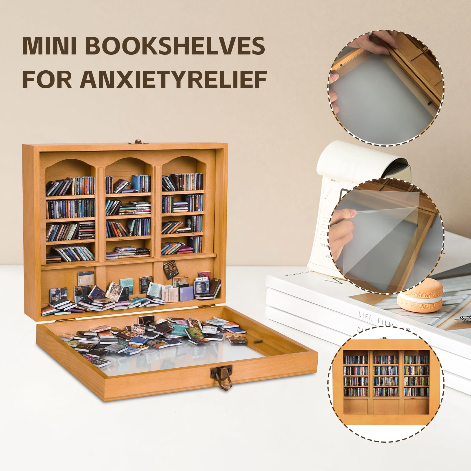 Angst-Bücherregal-Ornament Mit 200 Miniaturbüchern – Weißes Regal Zum Schütteln & Entspannen