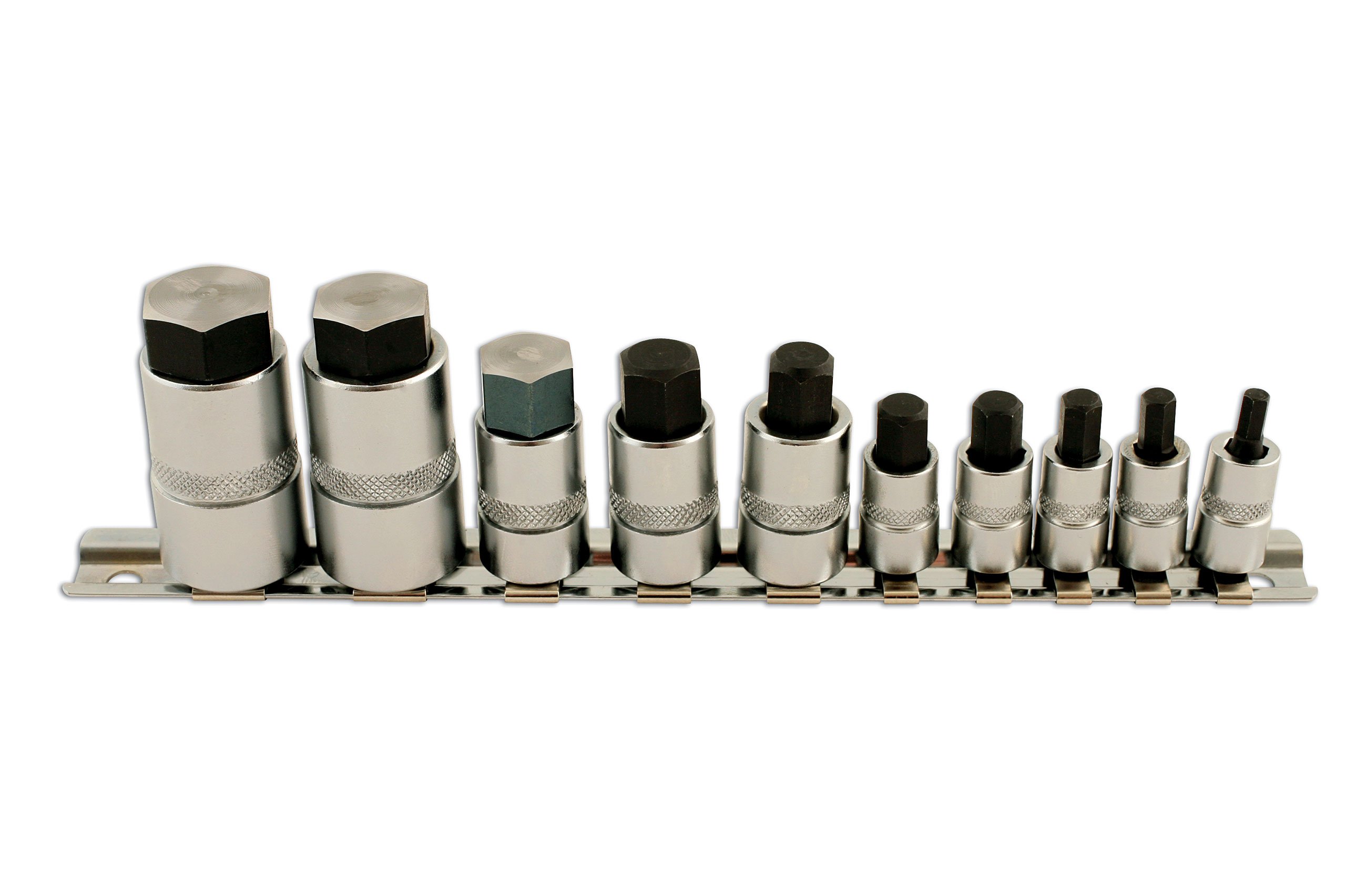 Laser Tools 5522 STUBBY HEX ALLEN KEY BIT SOCKET SET On Storage Rail 4mm > 19mm