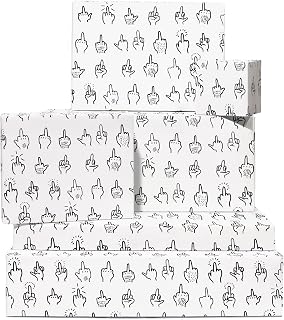 CENTRAL 23 Funny Wrapping Paper - 6 Sheets of Birthday Gift Wrap with Tags - Middle Finger - Black and White - Rude Wrapping Paper for Men Women Friends - Comes with Fun Stickers