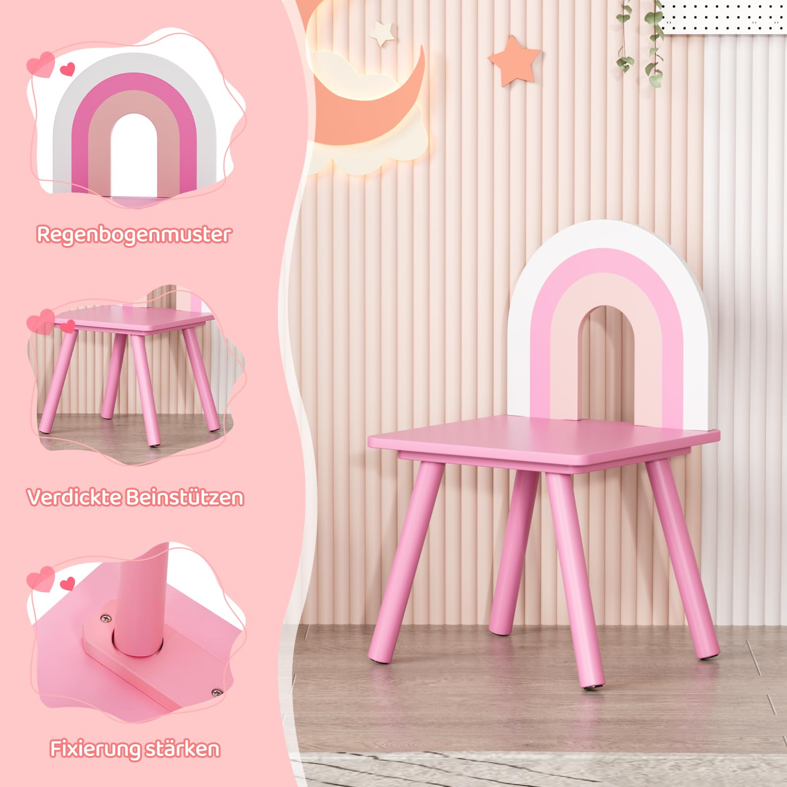 MAMIZO Tocador Infantil con Taburete y Espejo, Tocador para Niños con Cajón, con Forma de Nube, Robusto y Estable, 2 en 1 Mesa de Maquillaje Infantil 3,5x40x90,5cm, para 3-8 Años (Rosa)