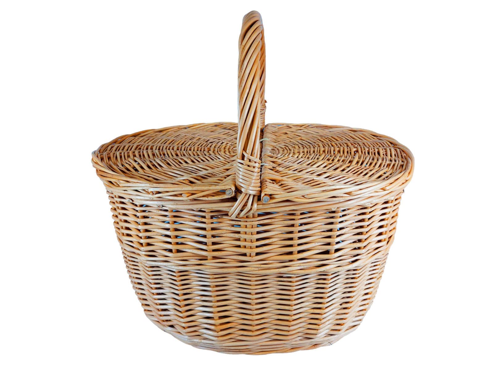 Cesta de mimbre para pícnic/camping, cesta de la compra, para frutas, verduras o setas, con doble tapa, cesta de almacenamiento, tejida a mano, 41 x 30 cm, 25/40 cm