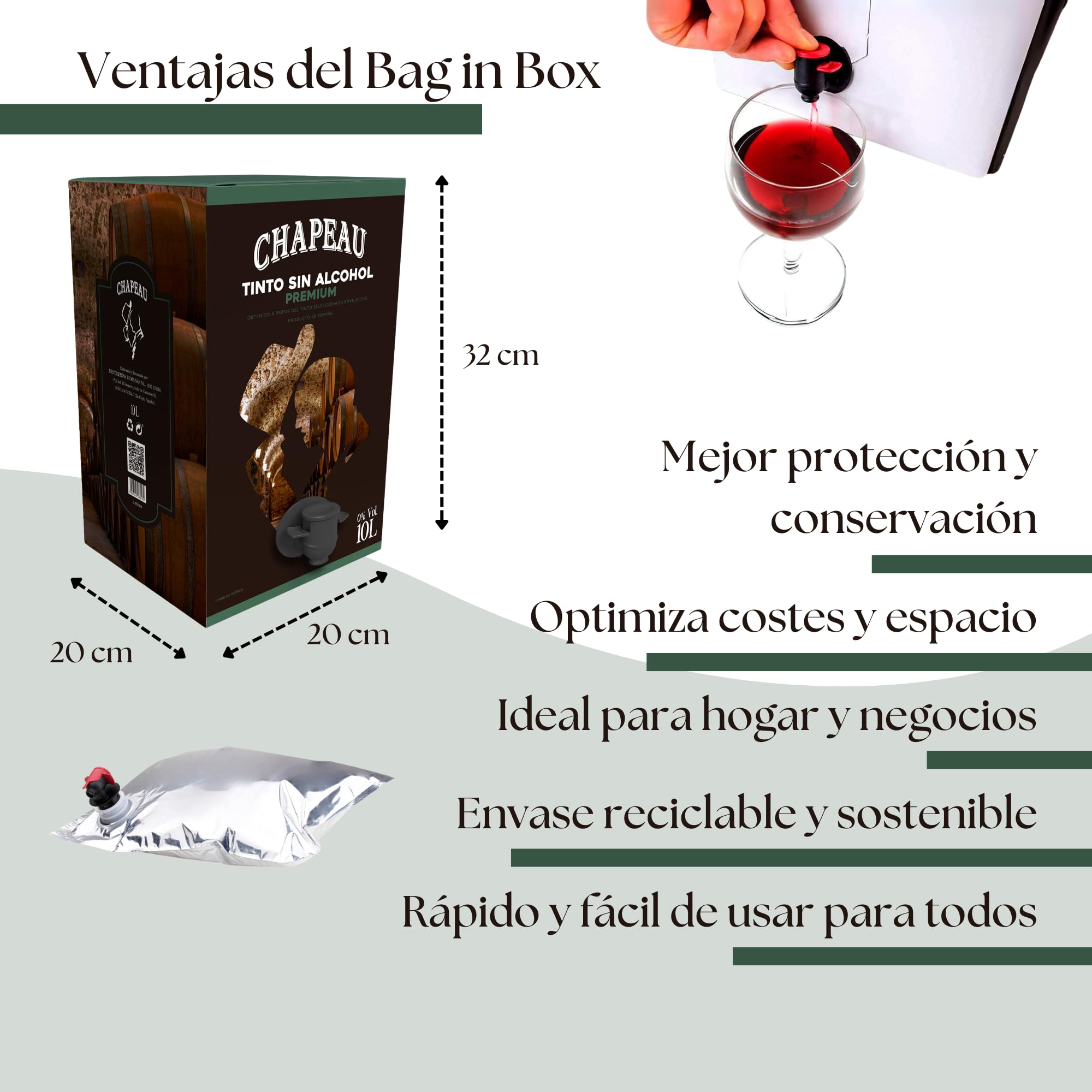 CHAPEAU Vin rouge Premium 0,0 % sans alcool 10 l Sac en boîte | Vin déalcoolisé avec douces notes de chêne | Idéal pour une vie saine, la cuisine, le traitement médical | Sûr et sain | Fabriqué à La