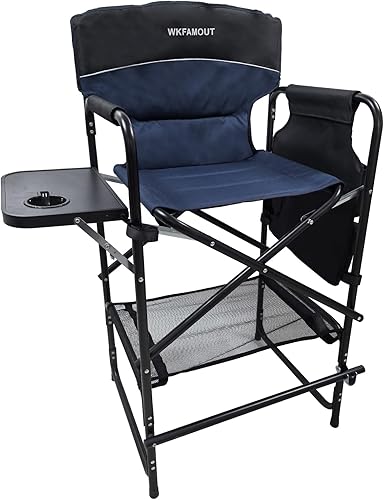 Miniatura 10 de Silla Tall Directors de 30.7 pulgadas de altura de asiento, silla de maquillaje plegable con mesa auxiliar, silla de campamento plegable, portátil
