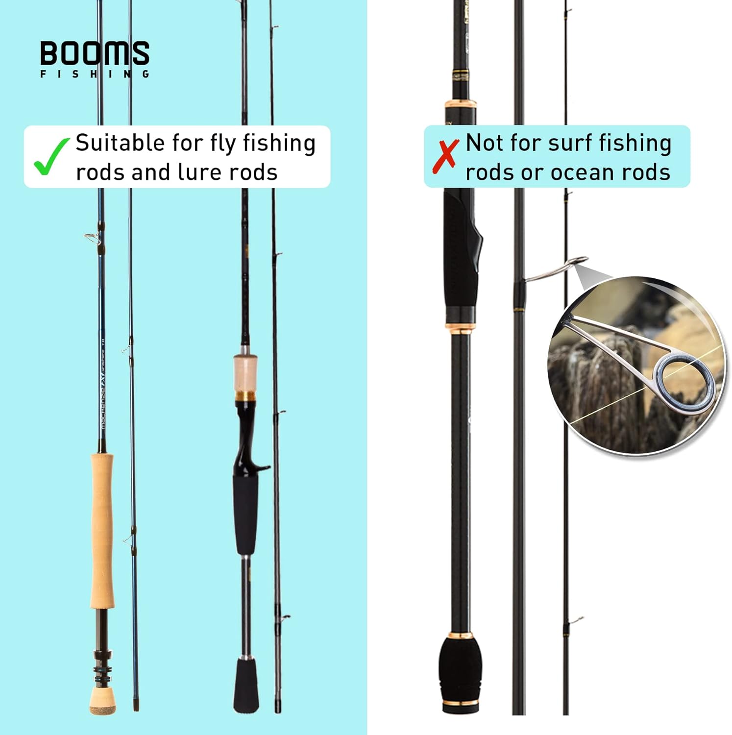 Booms Fishing PB3 Fishing Rod Case 5.4ft~6ft and RS3 Fishing Rod Wrap Pole Straps 9.6" 6pcs