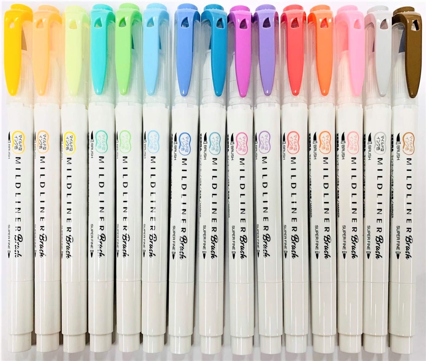 Brush Double Ended Brush and Fine Tip Pen, Assorted Colors, 15 Count with Original Vinyl Pen Case