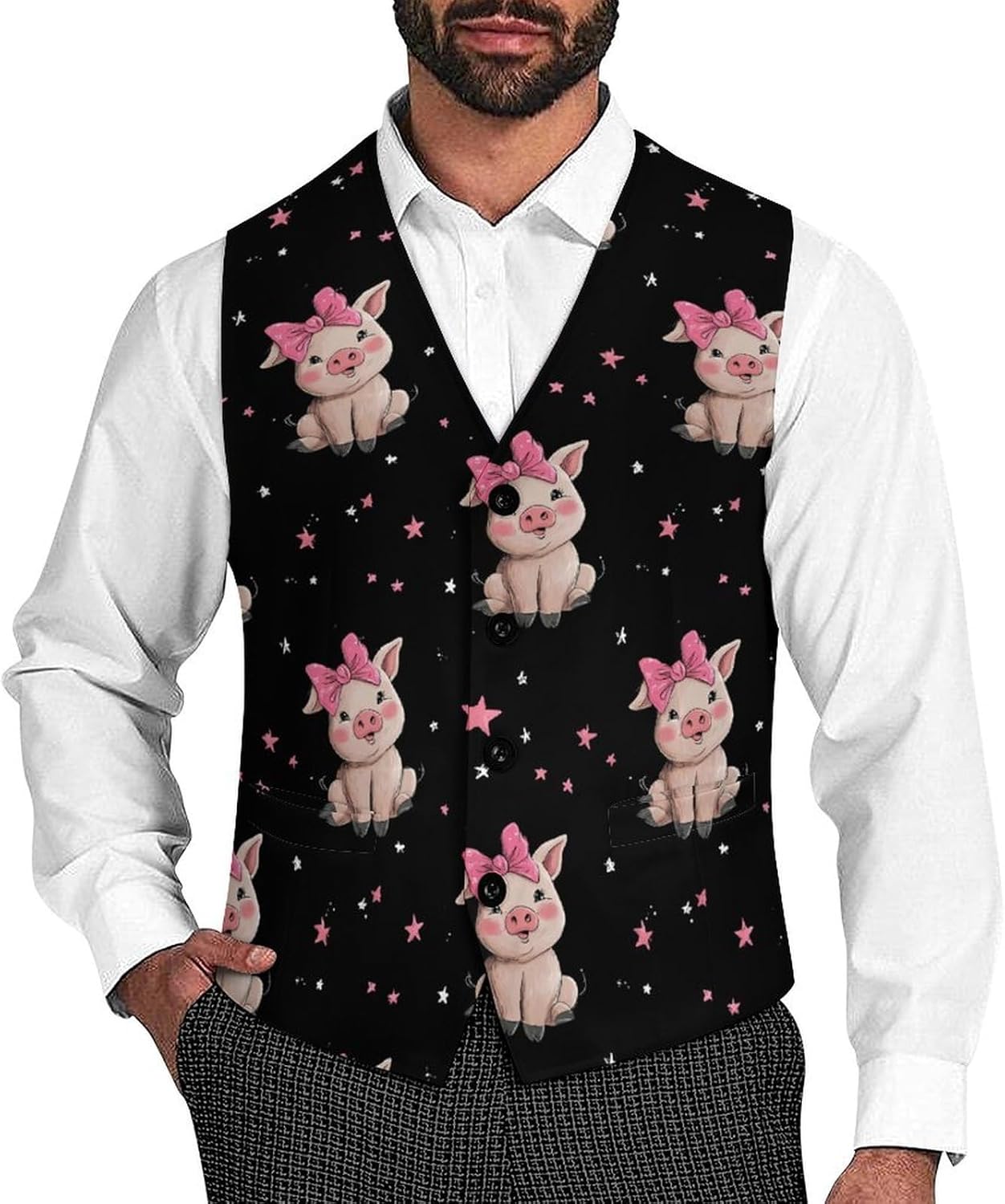Cute Pigs Men's Suit Vest Formal Vests Casual Dress Fit Waistcoat Casual Tuxedo for Business
