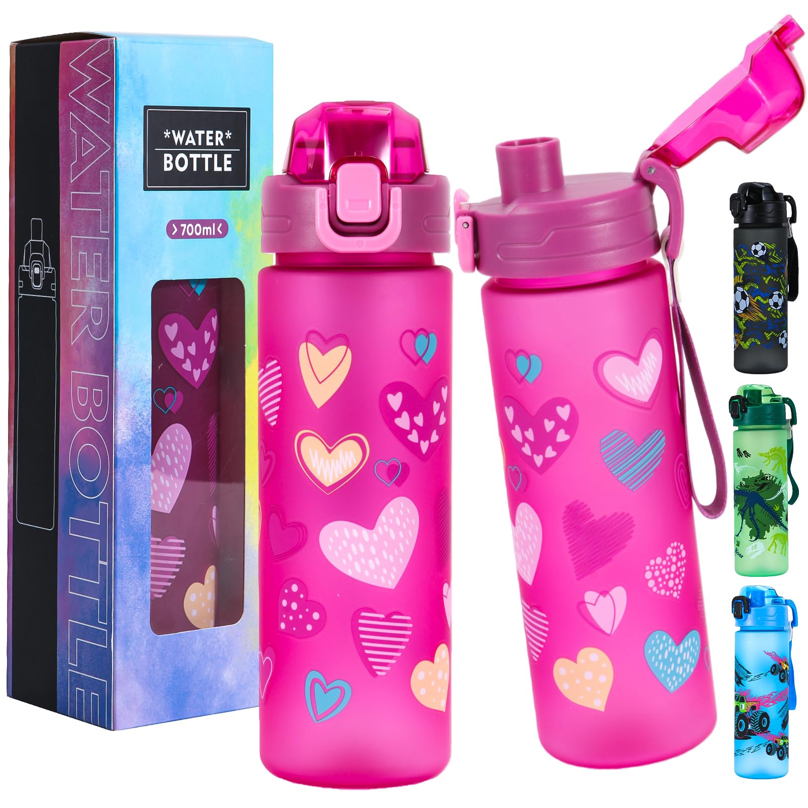 SUPPRUI Trinkflasche Kinder,700ml Trinkflasche Schule Auslaufsicher,Kohlensäure Geeignet, BPA-Frei,One-Touch-Öffnung,Leicht zu Reinigen,Kindertrinkflaschen (Lila)