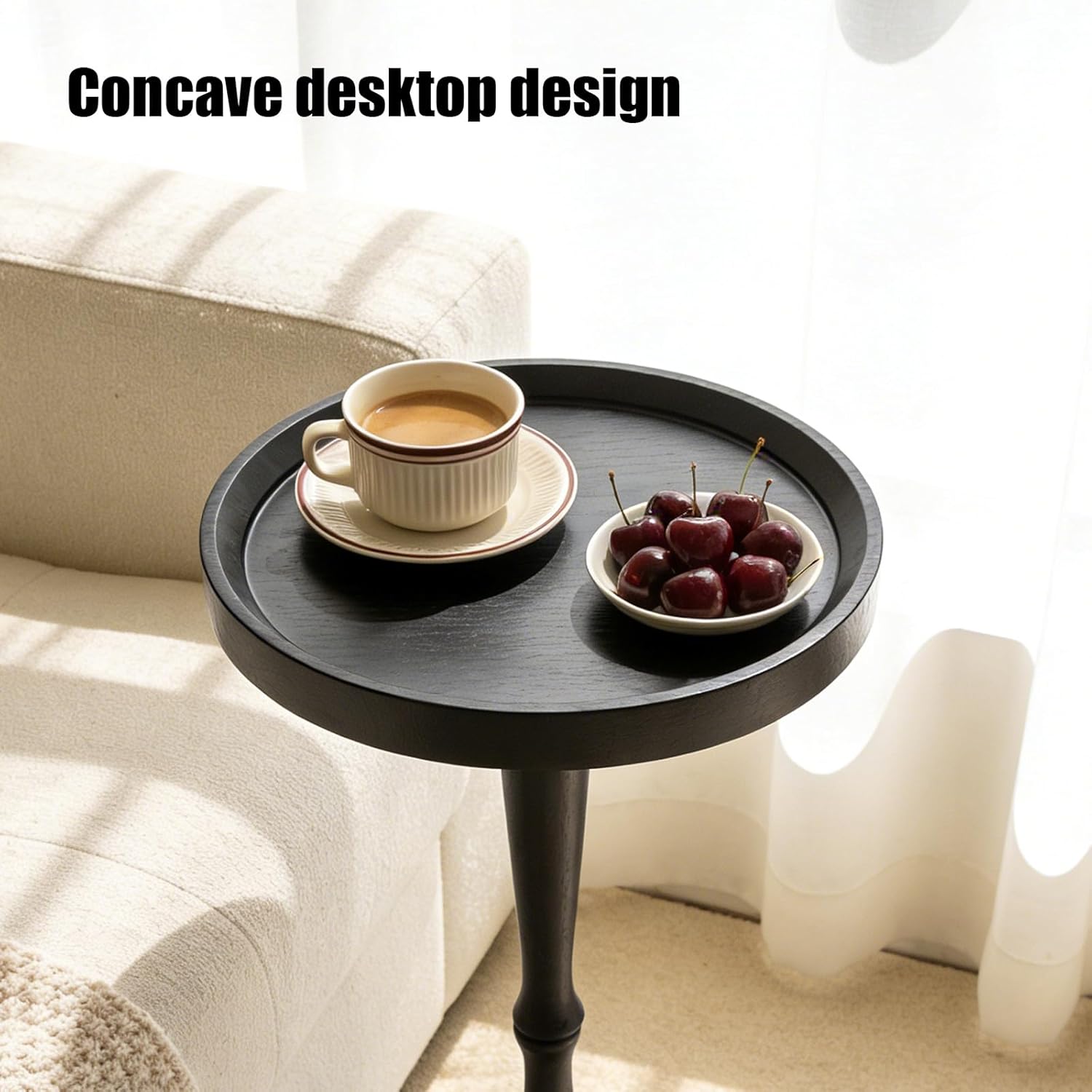 Small Round Side Table, C Table End Tables for Sofa, Sofa Round Tables for Living Room (Black)