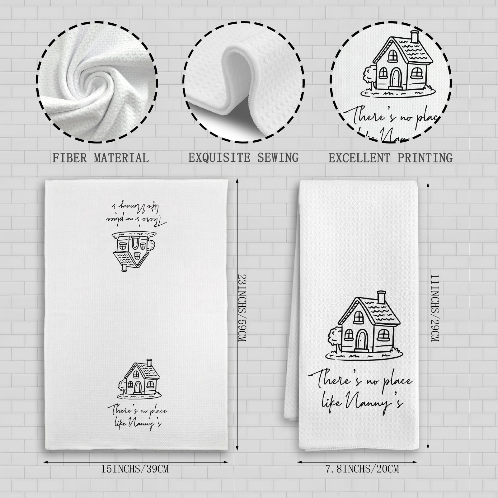 Nanny Gifts Kitchen Towels, There's No Place Like Nanny's Decorative Dish Tea Towels, Best Grandma Mother's Day Birthday Gifts from Granddaughter Grandson Hand Towels for Bathroom 16X24In