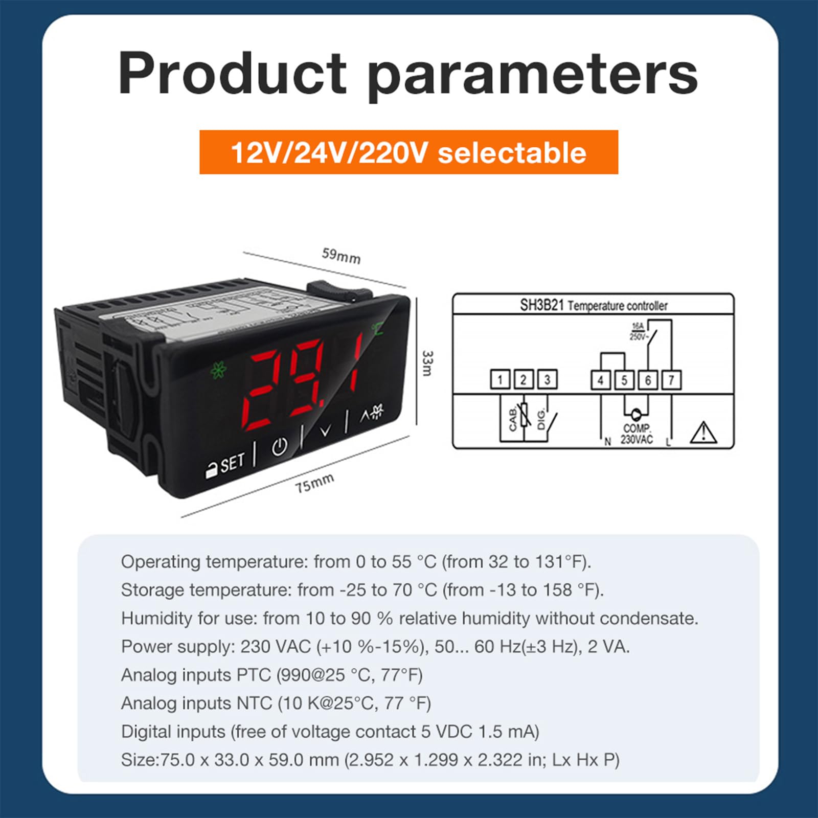 Termostato controllo della temperatura ABS adatto per controller congelatori per unità frigorifere industriali