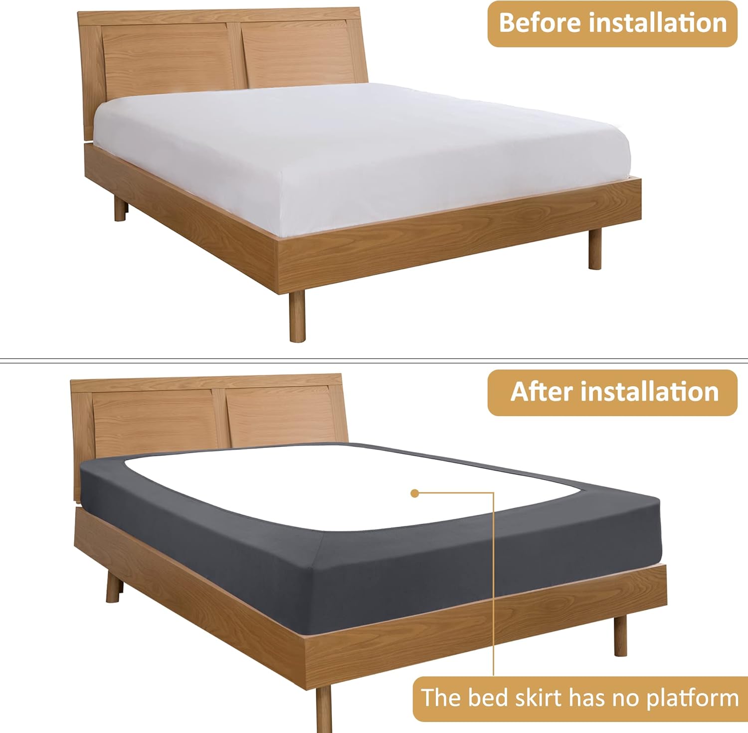 PiccoCasa Box Spring Cover Stretchy Fabric Wrap Around 4 Sides Bed Skirt Wrinkle Free for Home, Elastic Mattress Cover Fits Mattress Up to 14 Queen Slate Grey