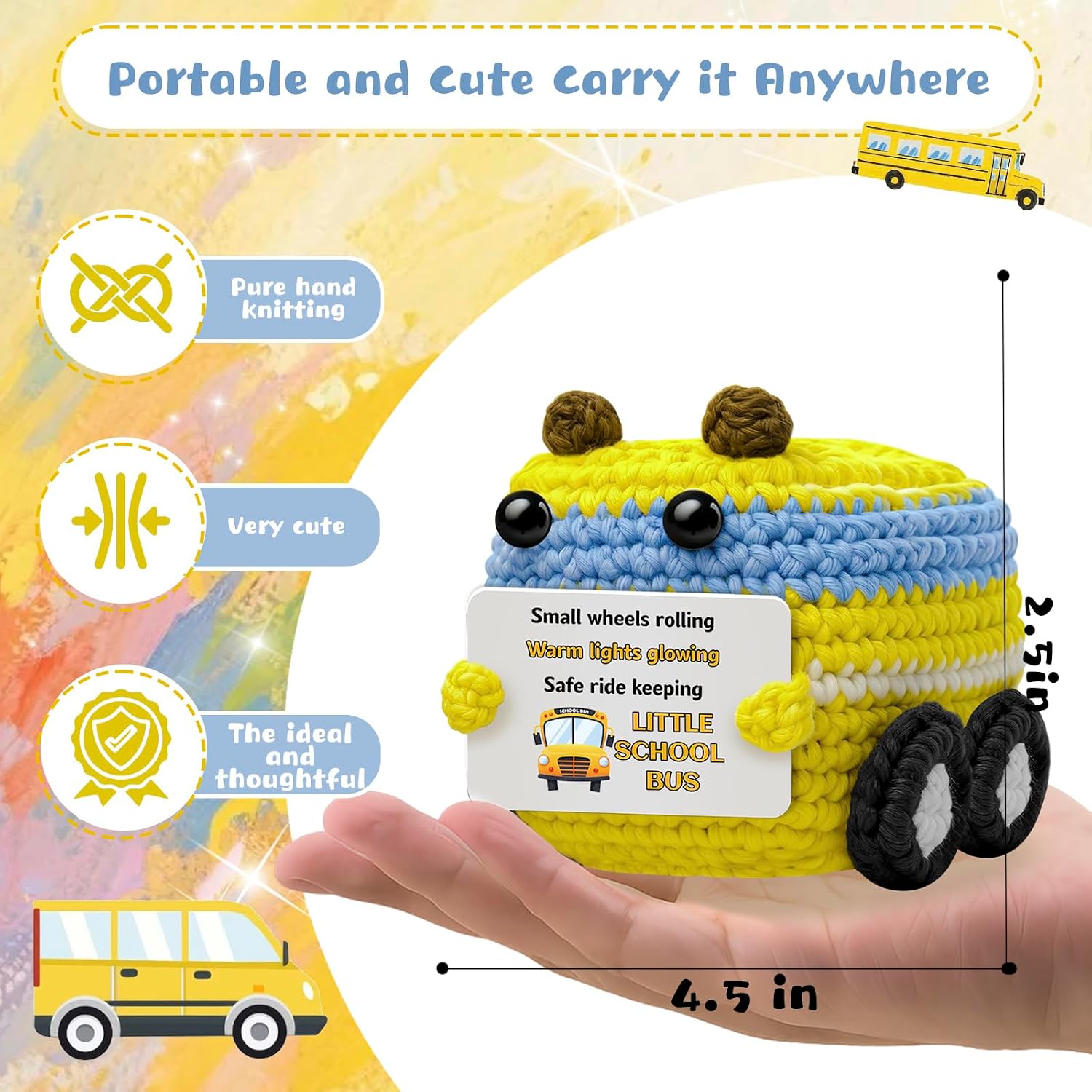 Bus Driver Appreciation Gift, Handmade Crochet Bus, Positive Animal with Heartfelt Message, Thank You Retirement Gift for Men & Women